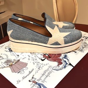 Stella McCartney denim/white star wedges size 41